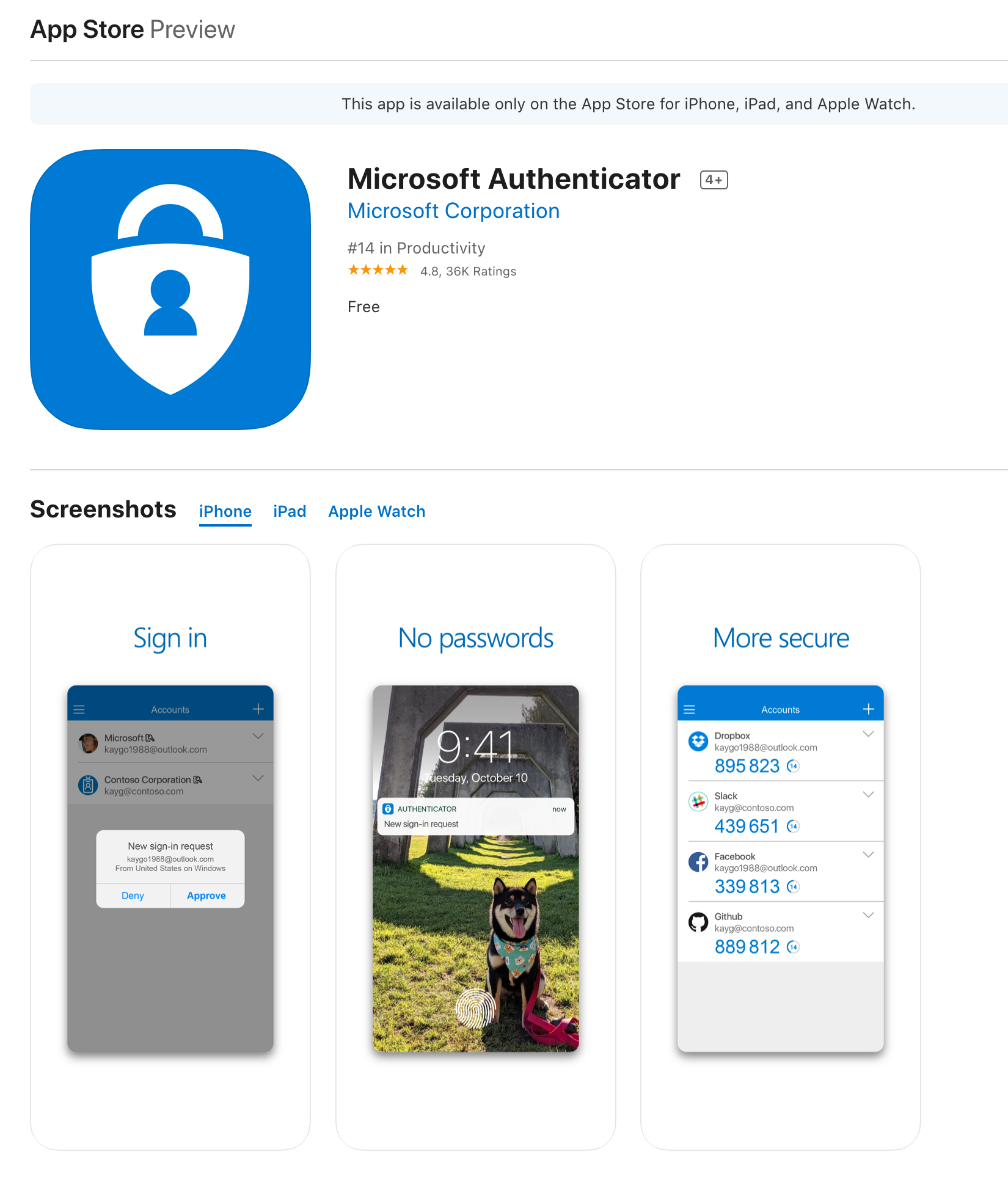 ms authenticator app store